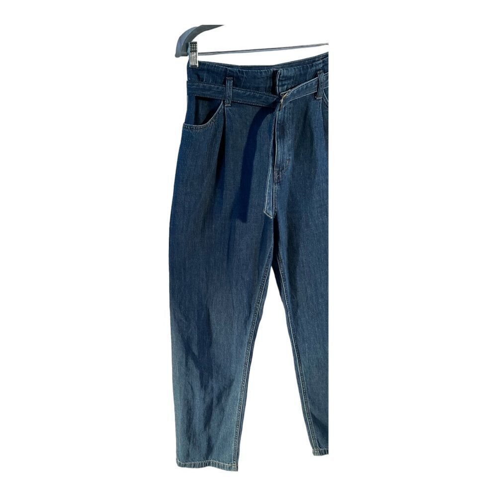 Uniqlo Women Jeans Size 25 Inch Blue High Rise Belted Paperbag Fit Denim - Picture 2 of 15